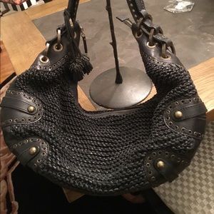 Large black woven leather Isabella Fiori hobo bag